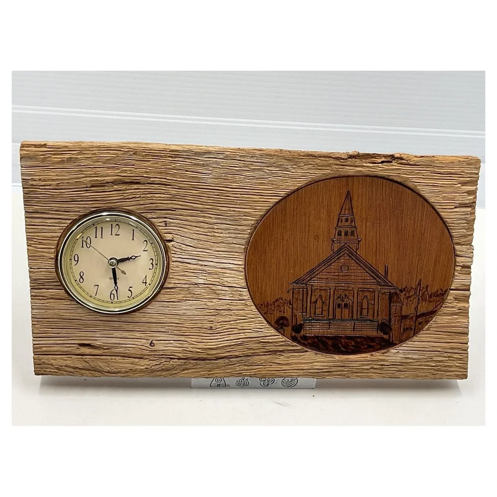 D. Mull 2004 Vintage Reclaimed Wood Wall Clock Rustic Church Wood‎ Burning Art